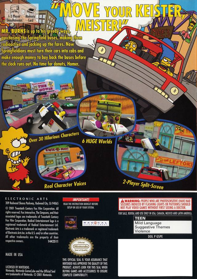 The Simpsons Road Rage Gamecube Back